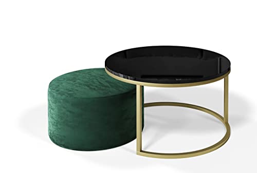 lukmebel Couchtisch CIRI 2in1 mit Polsterhocker Kaffeetisch Beistelltisch Eiche Marmor Weiß/Schwarz Hochglanz Modern VIELE Varianten (Gold Matt/Schwarz Hochglanz, Polsterhocker - Monolith 37) von lukmebel