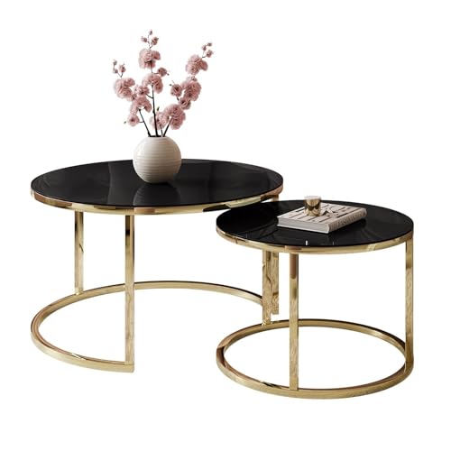 lukmebel Couchtisch rund 2er Set - CIRI Glass 2in1 - Beistelltisch rund - Kaffetisch - Industrial Deko - Deko Wohnzimmer - Kleiner Beistelltisch - Sofatisch - Kleiner Tisch - schwarzes Glass lukmebel Couchtisch rund 2er Set - CIRI Glass 2in1 - Beistelltisch rund - Kaffetisch - Industrial Deko - Deko Wohnzimmer - Kleiner Beistelltisch - Sofatisch - Kleiner Tisch - schwarzes Glass von lukmebel