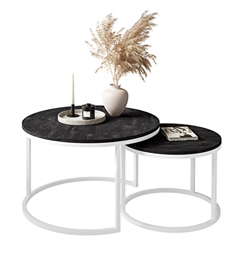 lukmebel Couchtisch rund - CIRI 2in1 - Beistelltisch rund - Kaffetisch - Industrial Deko - Deko Wohnzimmer - Kleiner Beistelltisch - Sofatisch - Kleiner Tisch - Weiß, Marmor lukmebel Couchtisch rund - CIRI 2in1 - Beistelltisch rund - Kaffetisch - Industrial Deko - Deko Wohnzimmer - Kleiner Beistelltisch - Sofatisch - Kleiner Tisch - Weiß, Marmor von lukmebel