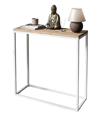 lukmebel Konsole MODERN Wotan Eiche Konsolentisch Tisch Beistelltisch Wohnzimmertisch Flurtisch Dekotisch Eingangsbereich Metallrahmen (weiße Konstruktion, 80) von lukmebel