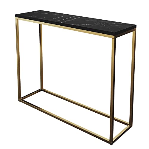 lukmebel Moderner Universal-Konsolentisch für Flur Wohnzimmer Schlafzimmer Industriestil Design laminierte Platte Platte Plus Stahlrahmen Schutzkante 30x100x80cm Gold Matt/Grigia Pietra Schwarz von lukmebel