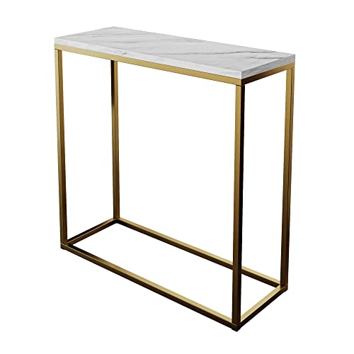 lukmebel Moderner Universal-Konsolentisch für Flur Wohnzimmer Schlafzimmer Industriestil Design laminierte Platte Platte Plus Stahlrahmen Schutzkante 30x80x80cm Gold Matt/Levanto Marmor von lukmebel