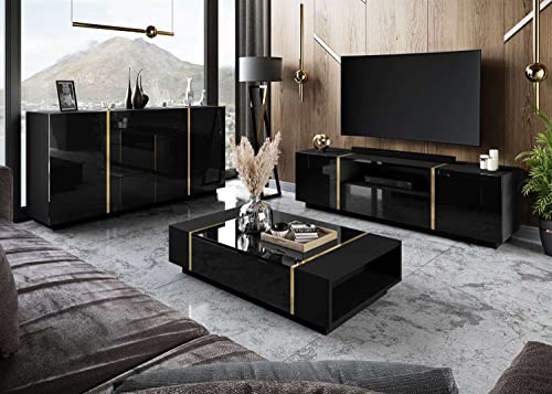 lukmebel Onyx Wohnzimmerset 3 Elemente Elegantes & Modernes Design Leicht Zu Reinigen Abrieb- Und Kratzfest Laminierte Platte Schwarz von lukmebel