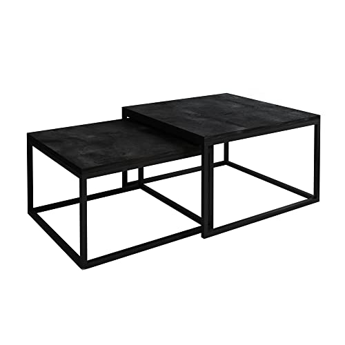 lukmebel Quadratischer Couchtisch Yoshi 2in1 Pulverbeschichtet 20mm Stahlrahmen 16mm Laminatplatten Modern Scandi Ergonomisch Solide Langlebig Schwarz + Dunkler Beton von lukmebel