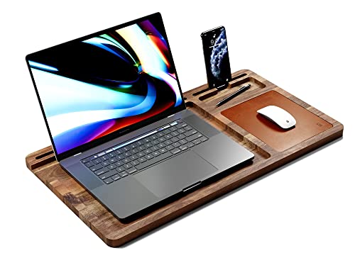 lula Laptop Unterlage aus Akazienholz - Mit Großem Leder Mauspad und Praktischer Halterung für Notebook, Tablet und Telefon; Portable Laptop Tisch für Sofa im Home Office oder als Betttisch im Bett lula Laptop Unterlage aus Akazienholz - Mit Großem Leder Mauspad und Praktischer Halterung für Notebook, Tablet und Telefon; Portable Laptop Tisch für Sofa im Home Office oder als Betttisch im Bett von lula