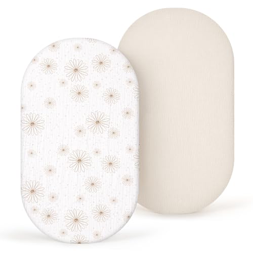 lulumoon Musselin Stubenwagen Spannbettlaken 2er-Set: Kinderwagen Matratzenbezug für Beistellbett und Wiege 100% Baumwolle 90x40cm (Margerite Weiß) von lulumoon