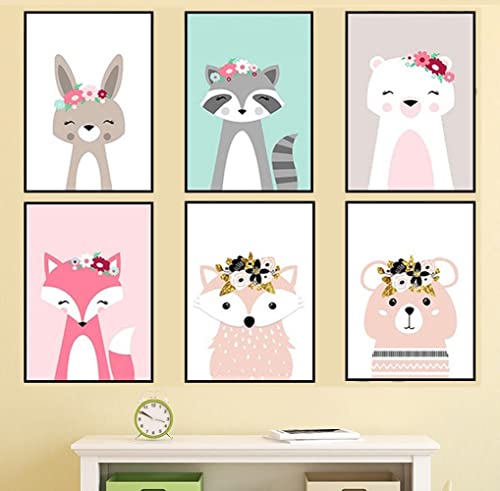 lulupila Bilder Kinderzimmer Deko Poster Babyzimmer Wohnzimmer A4 Kinderposter Kinderbilder Tiere Tiermotive Waldtiere für Kinder Junge Mädchen (6er Set - V25) von lulupila