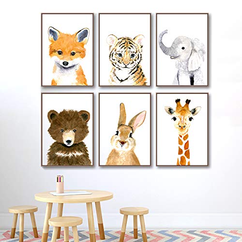 lulupila Bilder Poster Babyzimmer Kinderzimmer Deko Wohnzimmer A4 Kinderposter Kinderbilder Tiere Tiermotive Waldtiere für Kinder Junge Mädchen (6er Set - V1) von lulupila