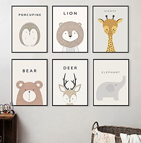 lulupila Bilder Poster Kinderzimmer Babyzimmer Wohnzimmer A4 Kinderposter Kinderbilder Deko Tiere Tiermotive Waldtiere für Kinder Junge Mädchen (6er Set - G29) von lulupila