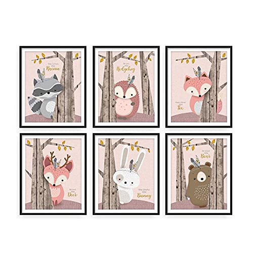 lulupila Bilder Poster Kinderzimmer Deko Kinderposter Babyzimmer Wohnzimmer A4 Kinderbilder Tiere Tiermotive Waldtiere für Kinder Junge Mädchen (6er Set - G9) von lulupila
