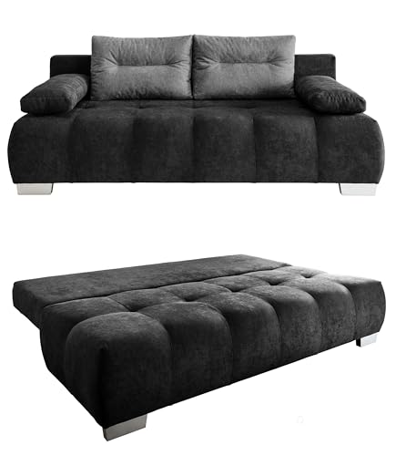 Federkern Schlafsofa mit Bettkasten 205 cm breit, 2-Sitzer-Couch mit attraktiver Steppung, Liegefläche 140x200 cm, Bezug Mikrofaser in Anthrazit, Rückenkissen in Grau / 17210 von luma-home Schönes für Dein Zuhause