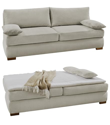 Dauerschlafsofa B201/T110/H88 cm, Tonnentaschenfederkern mit Wellenfedern, inkl. Topper, Bettkasten, Schlaffunktion mit Liegefläche 160x200 cm, Bezug in Feincord Beige / 15151 Dauerschlafsofa B201/T110/H88 cm, Tonnentaschenfederkern mit Wellenfedern, inkl. Topper, Bettkasten, Schlaffunktion mit Liegefläche 160x200 cm, Bezug in Feincord Beige / 15151 von luma-home Schönes für Dein Zuhause