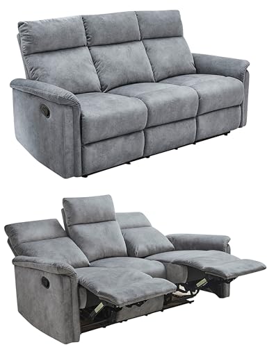 Dreisitzer-Sofa mit hochwertiger Federkernpolsterung B180/T90/H100 cm, verstellbare 3er Couch durch praktische halbautomatische Relaxfunktion, Bezug Velours Vintage Grau / 15128 von luma-home Schönes für Dein Zuhause