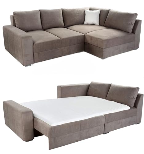 Federkern Ecksofa mit Schlaffunktion 268x180 cm Boxspring-System, Bettkasten, inkl. Kaltschaum-Topper, Ottomane links oder rechts, mit Bezug Microfaser in Hell-Braun / 15108 von luma-home Schönes für Dein Zuhause