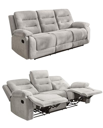 Gemütliches Dreisitzer Sofa mit Federkernpolsterung und Wellenfedern 220 cm breit, verstellbare 3er Couch durch halbautomatische Relaxfunktion, Bezug Chenille in Grau / 15503 von luma-home Schönes für Dein Zuhause