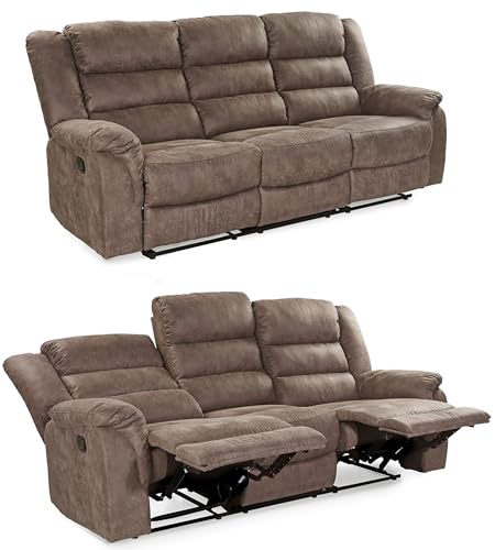 Dreisitzer Sofa, Taschenfederkernpolsterung, Wellenfedern, B180/T90/H100 cm, 3er Couch verstellbar dr. praktische halbautomatische Relaxfunktion, Bezug Mikrofaser Vintage Grau Braun / 15134 von luma-home Schönes für Dein Zuhause