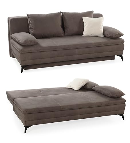 Hochwertiges Dauerschlafsofa B202/T105/H90 cm, integrierter Kaltschaum-Topper, Wellenfederung, Bettkasten, Schlaffunktion Liegefläche 158x199 cm, Mikrofaser in Braun / 15158 von luma-home Schönes für Dein Zuhause