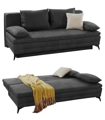 Hochwertiges Dauerschlafsofa B202/T105/H90 cm, integrierter Kaltschaum-Topper, Wellenfederung, Bettkasten, Schlaffunktion Liegefläche 158x199 cm, Mikrofaser in Dunkel-Grau Anthrazit / 15159 von luma-home Schönes für Dein Zuhause