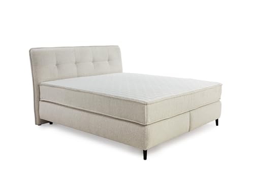 Luxus-Boxspringbett 180x200 cm für höchsten Schlafkomfort, 2x extradicke 7-Zonen-Tonnentaschen-Federkern- Wendematratzen H3/H4, Boxen m.Bonell-Federkernpolsterung, Bezug Flachgewebe Beige Grau / 20024 von luma-home Schönes für Dein Zuhause