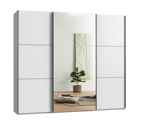 Schwebetürenschrank 3-türig B250/H216/T65 cm in Weiß mit Spiegel und schwarzen Griffleisten, inkl. Selbsteinzug, Kleiderschrank mit Einlegeböden, Kleiderstangen, Schubladen, Wäscheeinteilung / 22013 Schwebetürenschrank 3-türig B250/H216/T65 cm in Weiß mit Spiegel und schwarzen Griffleisten, inkl. Selbsteinzug, Kleiderschrank mit Einlegeböden, Kleiderstangen, Schubladen, Wäscheeinteilung / 22013 von luma-home Schönes für Dein Zuhause
