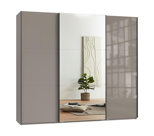 Schwebetürenschrank 3-türig B250/H216/T65 cm Sand Grau, Glasfront, Spiegel, schwarze Griffleisten, inkl.Selbsteinzug, Kleiderschrank m.Einlegeböden, Kleiderstangen, Schubladen, Wäscheeinteilung/ 22034 Schwebetürenschrank 3-türig B250/H216/T65 cm Sand Grau, Glasfront, Spiegel, schwarze Griffleisten, inkl.Selbsteinzug, Kleiderschrank m.Einlegeböden, Kleiderstangen, Schubladen, Wäscheeinteilung/ 22034 von luma-home Schönes für Dein Zuhause