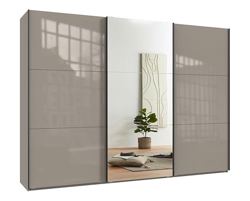 Schwebetürenschrank 3-türig B300/H216/T65 cm Sand Grau, Glasfront, Spiegel, schwarze Griffleisten, inkl.Selbsteinzug, Kleiderschrank m.Einlegeböden, Kleiderstangen, Schubladen, Wäscheeinteilung/ 22040 Schwebetürenschrank 3-türig B300/H216/T65 cm Sand Grau, Glasfront, Spiegel, schwarze Griffleisten, inkl.Selbsteinzug, Kleiderschrank m.Einlegeböden, Kleiderstangen, Schubladen, Wäscheeinteilung/ 22040 von luma-home Schönes für Dein Zuhause