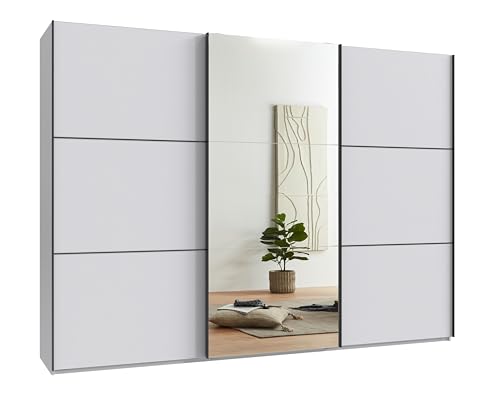 Schwebetürenschrank 3-türig B300/H216/T65 cm in Weiß mit Spiegel und schwarzen Griffleisten, inkl. Selbsteinzug, Kleiderschrank mit Einlegeböden, Kleiderstangen, Schubladen, Wäscheeinteilung / 22019 Schwebetürenschrank 3-türig B300/H216/T65 cm in Weiß mit Spiegel und schwarzen Griffleisten, inkl. Selbsteinzug, Kleiderschrank mit Einlegeböden, Kleiderstangen, Schubladen, Wäscheeinteilung / 22019 von luma-home Schönes für Dein Zuhause