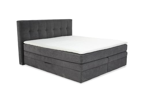 Modernes Boxspringbett 180x200 cm, 2x 7-Zonen-Tonnentaschen-Federkernmatratzen H3 inkl. Kaltschaum-Topper, Boxen mit Bonell-Federkernpolsterung und 2 Bettkästen, Bezug Cord Grau Anthrazit / 20038 von luma-home Schönes für Dein Zuhause