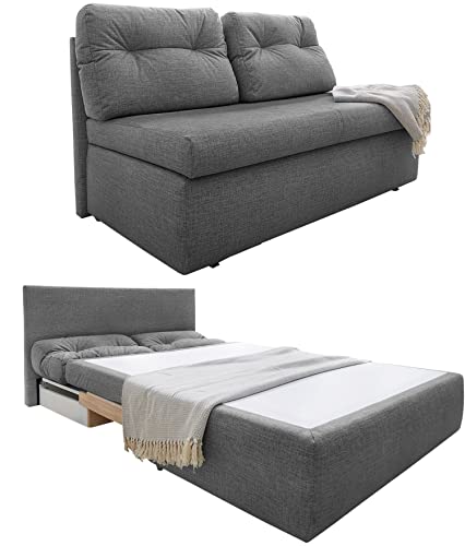 Praktisches Funktionssofa mit Gästebettfunktion, Schlafsofa 136 cm breit, Couch mit Schlaffunktion und Bettkasten, Liegefläche 126x192 cm, Bezug Mikrofaserstoff in Grau / 15119 von luma-home Schönes für Dein Zuhause