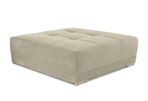 XXL-Hocker 120 cm x 120 cm mit Federkernpolsterung und markanten Steppungen in der Sitzfläche, passende Ergänzung zum Big Sofa 15173, modischer Cord-Bezug in Beige Grau / 15177 von luma-home Schönes für Dein Zuhause