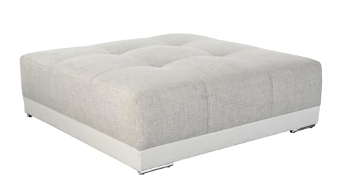 XXL-Hocker 120x120 cm mit Federkernpolsterung und markanten Steppungen in der Sitzfläche, passend zum Big Sofa 15113, Bezug Kunstleder Weiß und Strukturstoff Grau Beige / 15138 von luma-home Schönes für Dein Zuhause