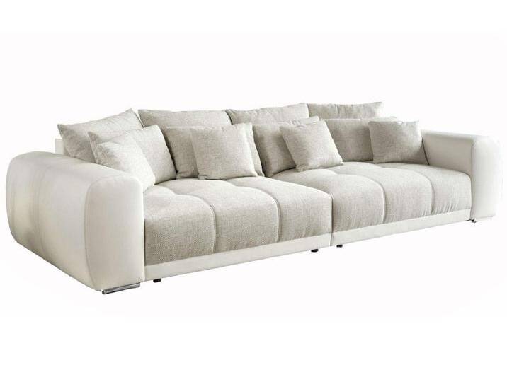 Big-Sofa XXL 306 cm Federkern Lounge Couch Kunstleder Weiß und Stoff Grau Beige / 15113 von luma-home