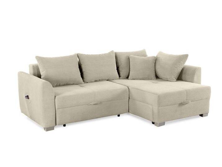 Cord Ecksofa L-Form Couch Polsterecke Schlaffunktion Bettkasten in Beige Grau / 15201 von luma-home