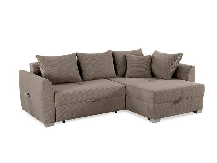 Cord Ecksofa L-Form Couch Polsterecke Schlaffunktion Bettkasten in Braun Taupe / 15208 von luma-home