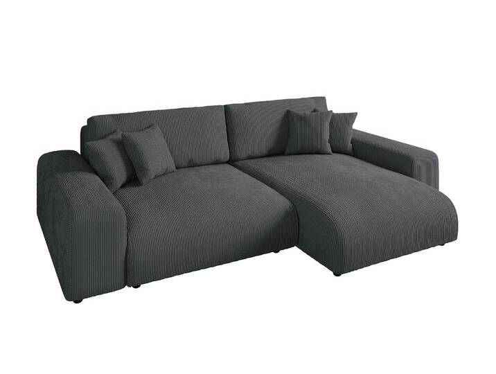 Cord Ecksofa Schlaffunktion ausziehbar Bettkasten Polsterecke L-Couch in Grau / 21006 von luma-home