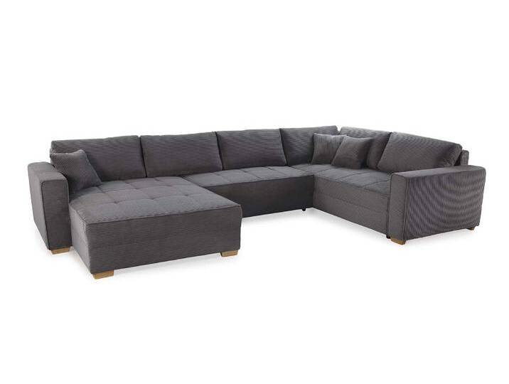 Cord Wohnlandschaft U-Form Sofa Schlaffunktion Couch Bettkasten Grau Anthrazit / 15198 von luma-home