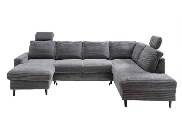 Cord Wohnlandschaft U-Form Sofa Schlaffunktion Couch Bettkasten Grau Anthrazit / 17206 von luma-home