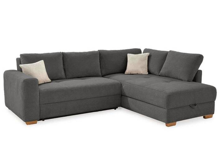 Dauerschlaf-Ecksofa Boxspring Federkerncouch Topper Stauraum Cord Grau Anthrazit / 15211 von luma-home