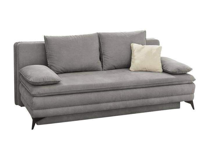 Dauerschlafsofa 202 cm breit Couch mit Kaltschaumtopper u. Bettkasten Hell-Grau / 15157 von luma-home