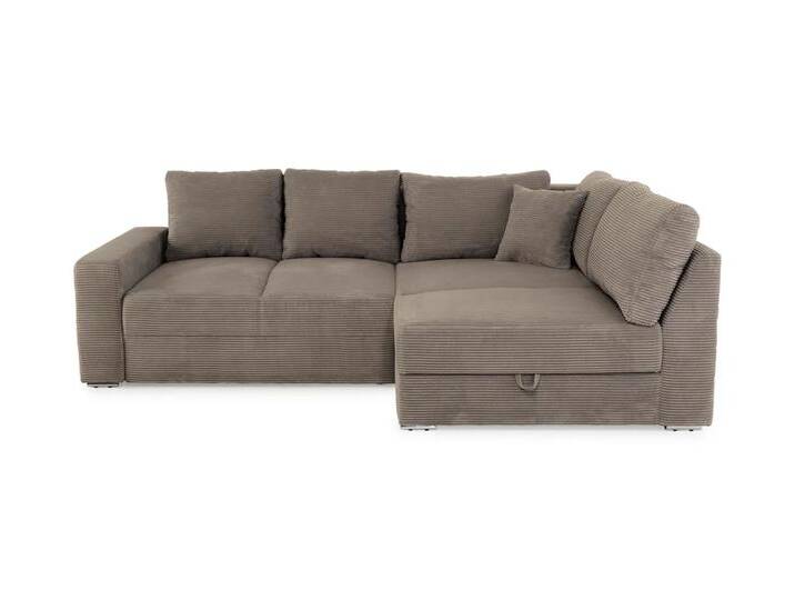 ECKSOFA-DAUERSCHLÄFER Federkern Topper Bettkasten Schlafcouch Cord Braun Taupe / 15234 von luma-home
