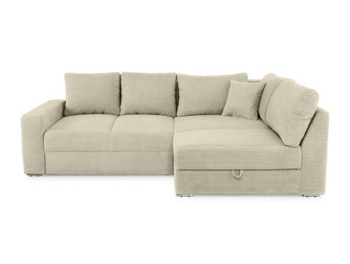 ECKSOFA-DAUERSCHLÄFER Federkern Topper Bettkasten Schlafcouch in Cord Beige Grau / 15235 von luma-home
