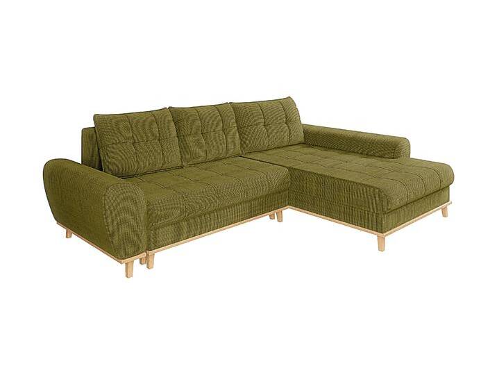 ECKSOFA Scandi-Stil Schlaffunktion Bettkasten m. Bouclé Chenille Stoff in Grün / 21015 von luma-home