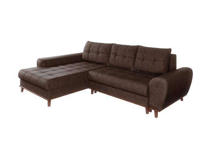ECKSOFA mit Schlaffunktion Bettkasten in Leder-Optik Mikrofaser Vintage Braun / 21018 von luma-home