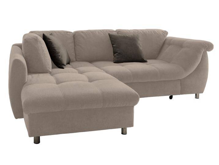 Ecksofa Schlafcouch L-Garnitur ausziehbar Ottomane links Mikrofaser Hell-Braun / 17012 von luma-home