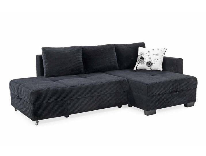 Ecksofa Schwenkfunktion Doppelbett Schlafcouch Bettkasten Cordbezug in Schwarz / 15216 von luma-home