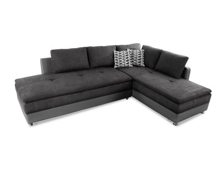 Federkern Ecksofa Doppelbett Dauerschläfer Bettkasten Couch in Anthrazit / Grau / 15105 von luma-home