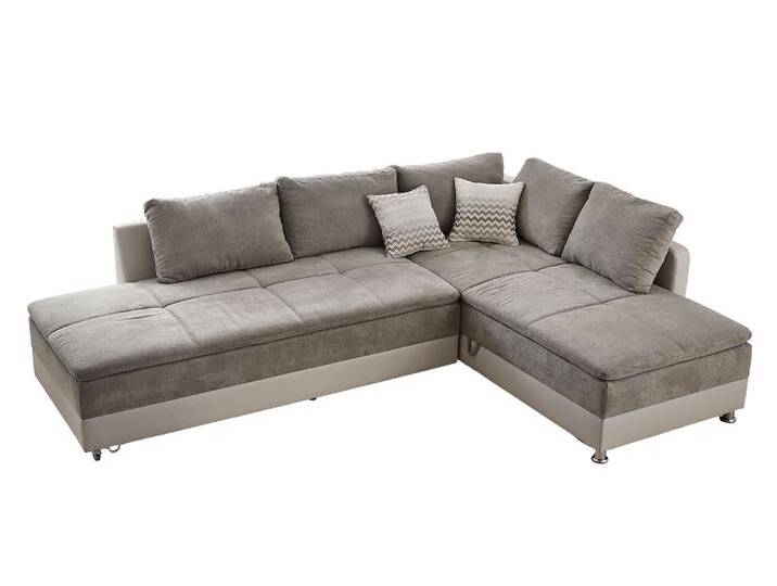 Ecksofa-Dauerschläfer Doppelbett Federkern Bettkasten Couch in Grau Braun Beige / 15101 von luma-home
