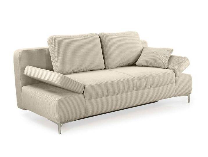 Federkern Funktionssofa Schlafcouch mit Bettkasten, Cord-Stoff in Beige Grau / 15203 von luma-home