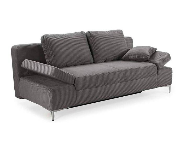 Federkern Funktionssofa Schlafcouch mit Bettkasten, Cord-Stoff in Grau Anthrazit / 15204 von luma-home