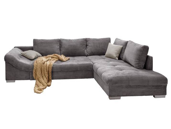 Modernes Cord Ecksofa Schlafsofa Eckcouch Polsterecke L-Sofa m. Ottomane in Grau / 17201 von luma-home